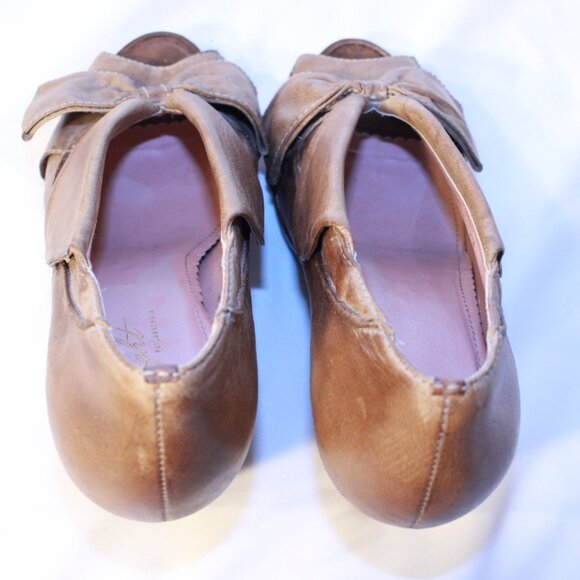 Miss Albright Anthropologie Size 8B Distressed Tan Leather Peep Toe Big Bow Heel - Picture 12 of 15